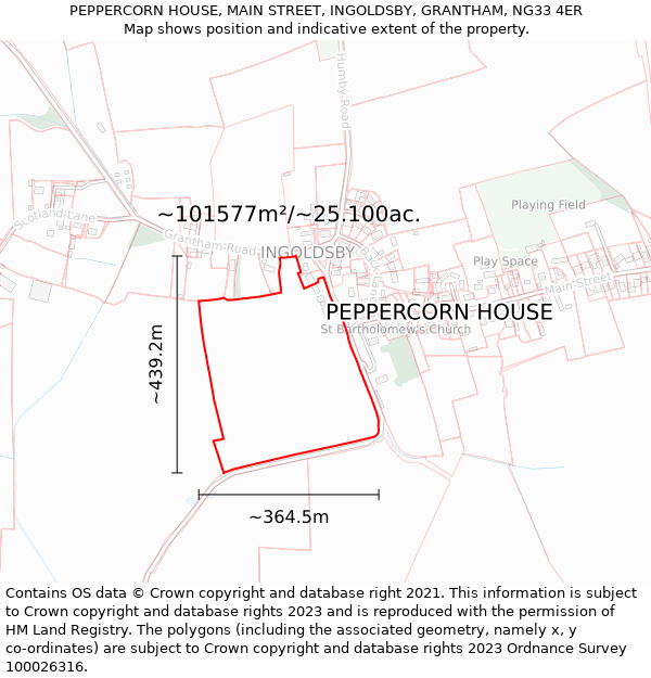 PEPPERCORN HOUSE, MAIN STREET, INGOLDSBY, GRANTHAM, NG33 4ER: Plot and title map