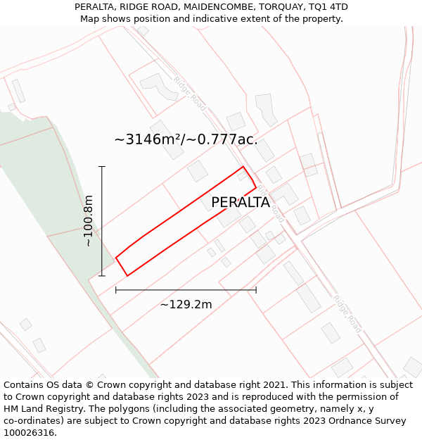 PERALTA, RIDGE ROAD, MAIDENCOMBE, TORQUAY, TQ1 4TD: Plot and title map