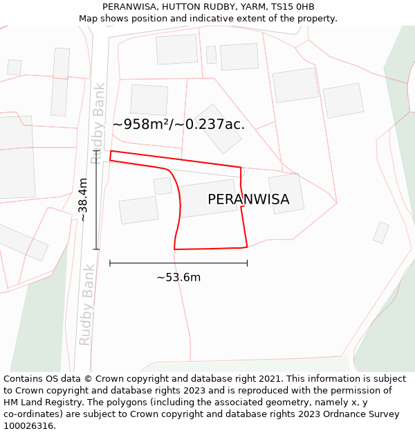 PERANWISA, HUTTON RUDBY, YARM, TS15 0HB: Plot and title map