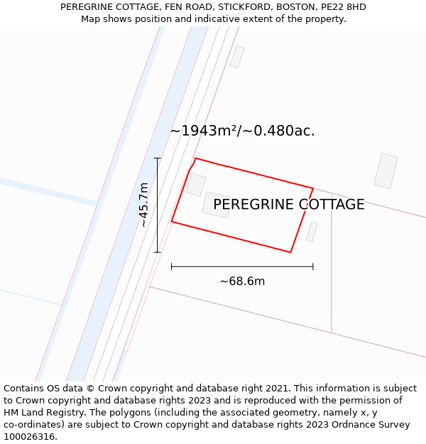 PEREGRINE COTTAGE, FEN ROAD, STICKFORD, BOSTON, PE22 8HD: Plot and title map