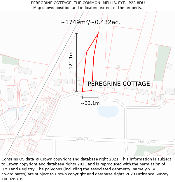 PEREGRINE COTTAGE, THE COMMON, MELLIS, EYE, IP23 8DU: Plot and title map