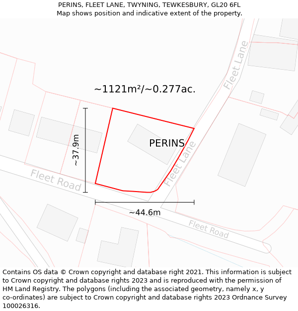 PERINS, FLEET LANE, TWYNING, TEWKESBURY, GL20 6FL: Plot and title map