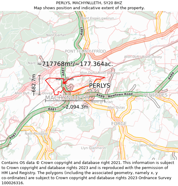 PERLYS, MACHYNLLETH, SY20 8HZ: Plot and title map