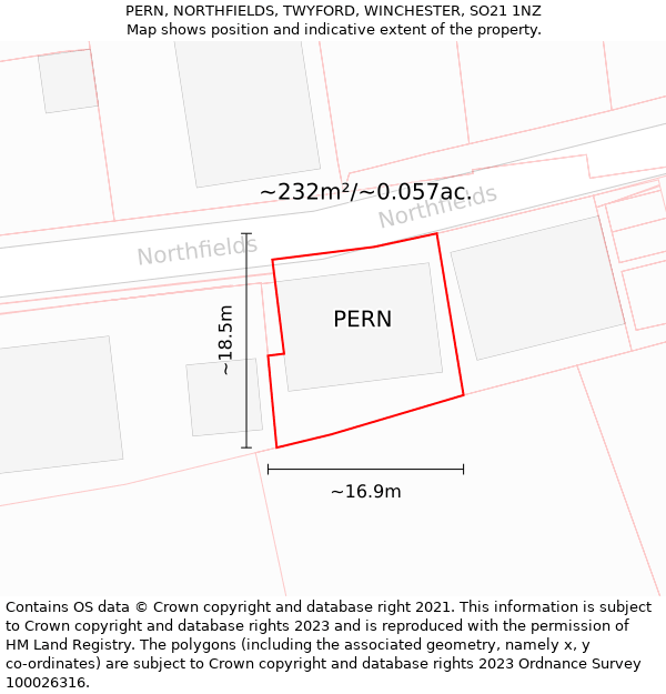 PERN, NORTHFIELDS, TWYFORD, WINCHESTER, SO21 1NZ: Plot and title map