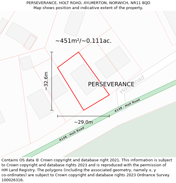 PERSEVERANCE, HOLT ROAD, AYLMERTON, NORWICH, NR11 8QD: Plot and title map