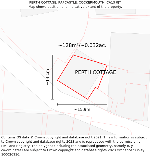 PERTH COTTAGE, PAPCASTLE, COCKERMOUTH, CA13 0JT: Plot and title map