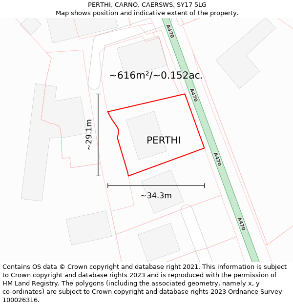 PERTHI, CARNO, CAERSWS, SY17 5LG: Plot and title map