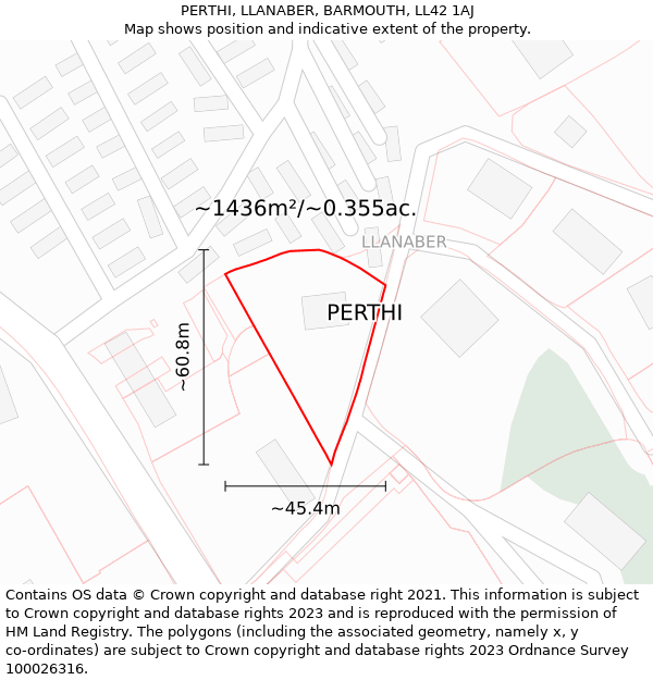 PERTHI, LLANABER, BARMOUTH, LL42 1AJ: Plot and title map