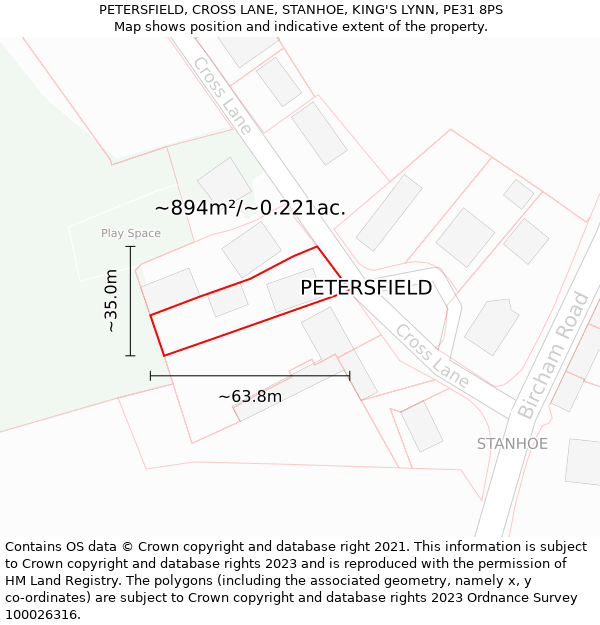 PETERSFIELD, CROSS LANE, STANHOE, KING'S LYNN, PE31 8PS: Plot and title map