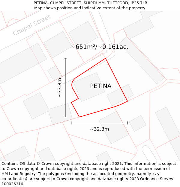 PETINA, CHAPEL STREET, SHIPDHAM, THETFORD, IP25 7LB: Plot and title map