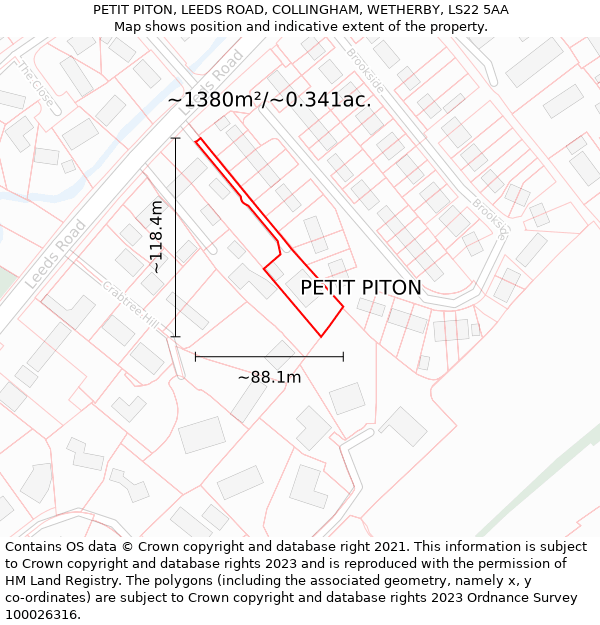 PETIT PITON, LEEDS ROAD, COLLINGHAM, WETHERBY, LS22 5AA: Plot and title map