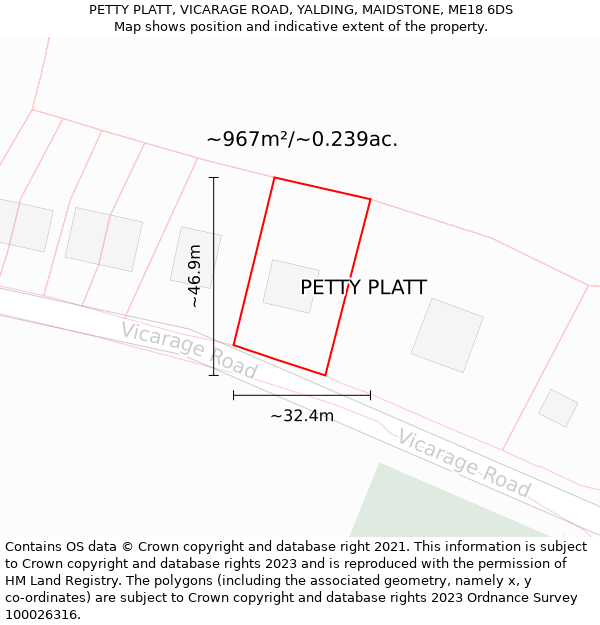 PETTY PLATT, VICARAGE ROAD, YALDING, MAIDSTONE, ME18 6DS: Plot and title map