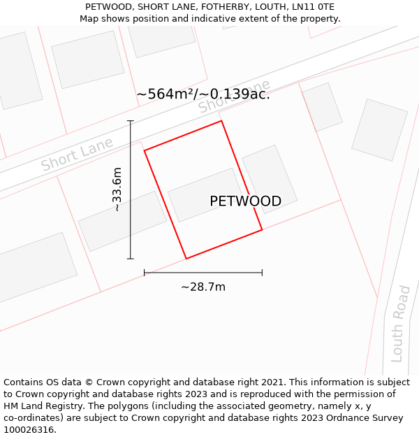 PETWOOD, SHORT LANE, FOTHERBY, LOUTH, LN11 0TE: Plot and title map