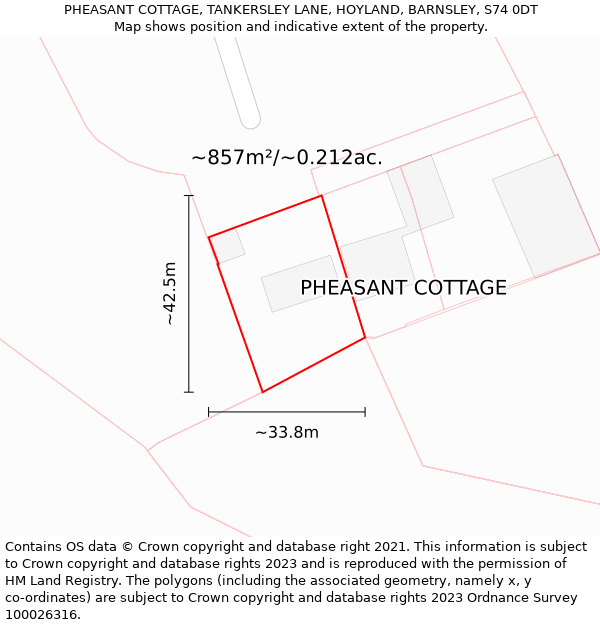 PHEASANT COTTAGE, TANKERSLEY LANE, HOYLAND, BARNSLEY, S74 0DT: Plot and title map