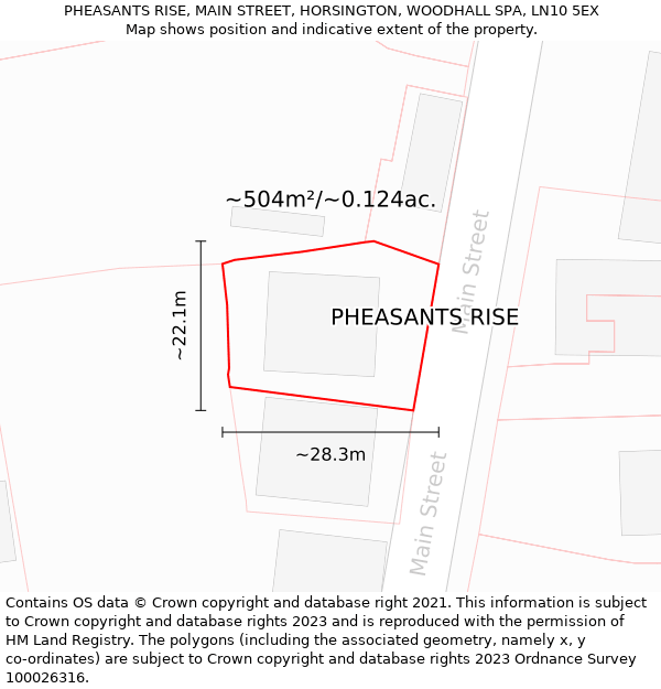 PHEASANTS RISE, MAIN STREET, HORSINGTON, WOODHALL SPA, LN10 5EX: Plot and title map