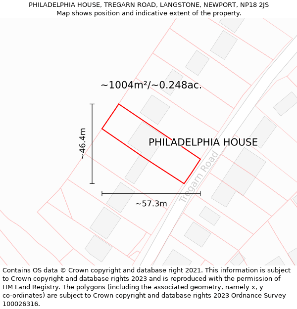 PHILADELPHIA HOUSE, TREGARN ROAD, LANGSTONE, NEWPORT, NP18 2JS: Plot and title map