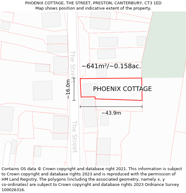 PHOENIX COTTAGE, THE STREET, PRESTON, CANTERBURY, CT3 1ED: Plot and title map