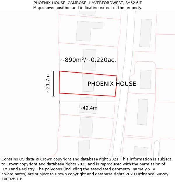 PHOENIX HOUSE, CAMROSE, HAVERFORDWEST, SA62 6JF: Plot and title map