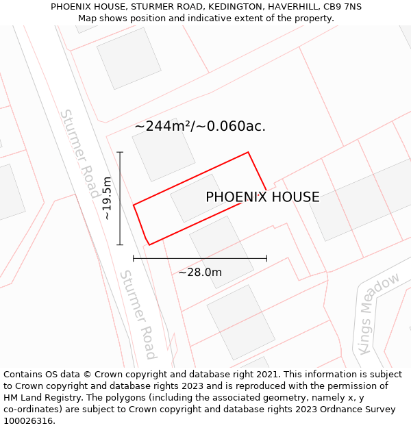 PHOENIX HOUSE, STURMER ROAD, KEDINGTON, HAVERHILL, CB9 7NS: Plot and title map