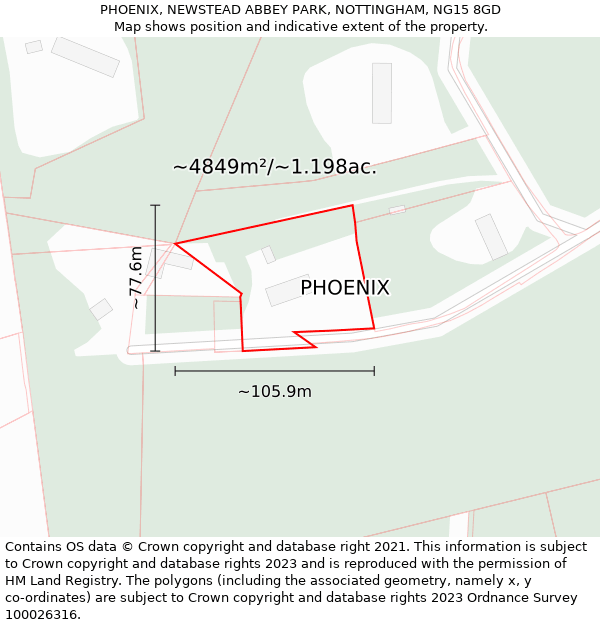 PHOENIX, NEWSTEAD ABBEY PARK, NOTTINGHAM, NG15 8GD: Plot and title map