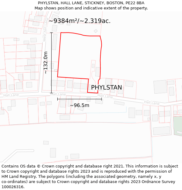 PHYLSTAN, HALL LANE, STICKNEY, BOSTON, PE22 8BA: Plot and title map