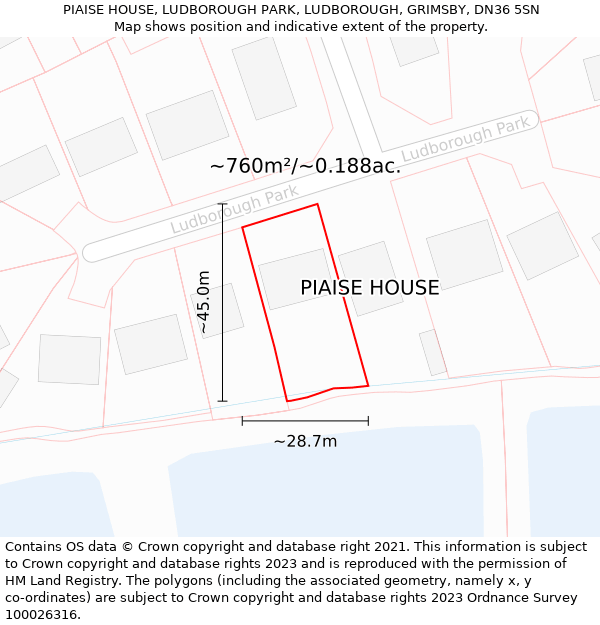PIAISE HOUSE, LUDBOROUGH PARK, LUDBOROUGH, GRIMSBY, DN36 5SN: Plot and title map