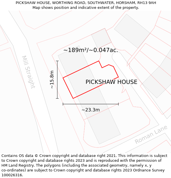 PICKSHAW HOUSE, WORTHING ROAD, SOUTHWATER, HORSHAM, RH13 9AH: Plot and title map