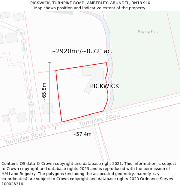 PICKWICK, TURNPIKE ROAD, AMBERLEY, ARUNDEL, BN18 9LX: Plot and title map