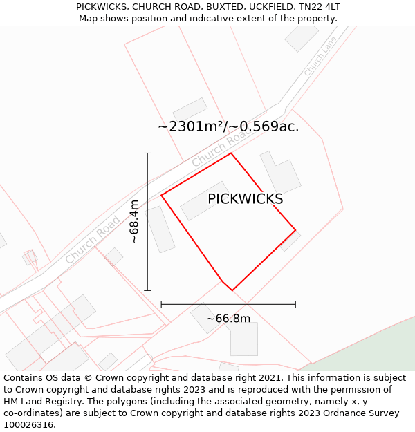 PICKWICKS, CHURCH ROAD, BUXTED, UCKFIELD, TN22 4LT: Plot and title map