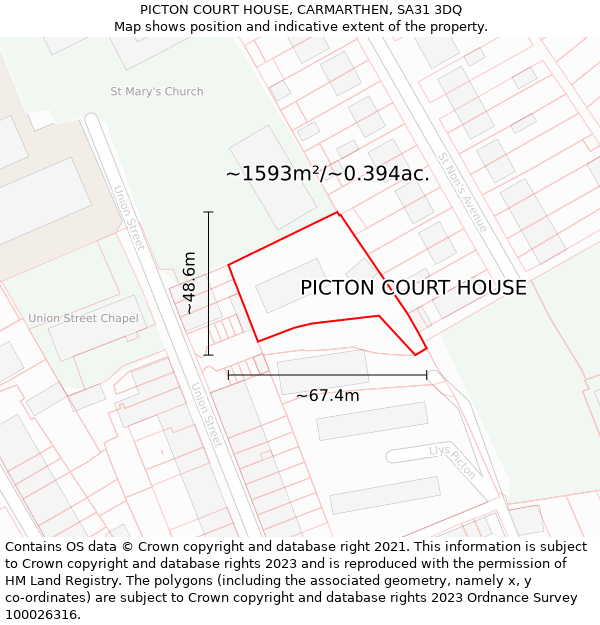 PICTON COURT HOUSE, CARMARTHEN, SA31 3DQ: Plot and title map