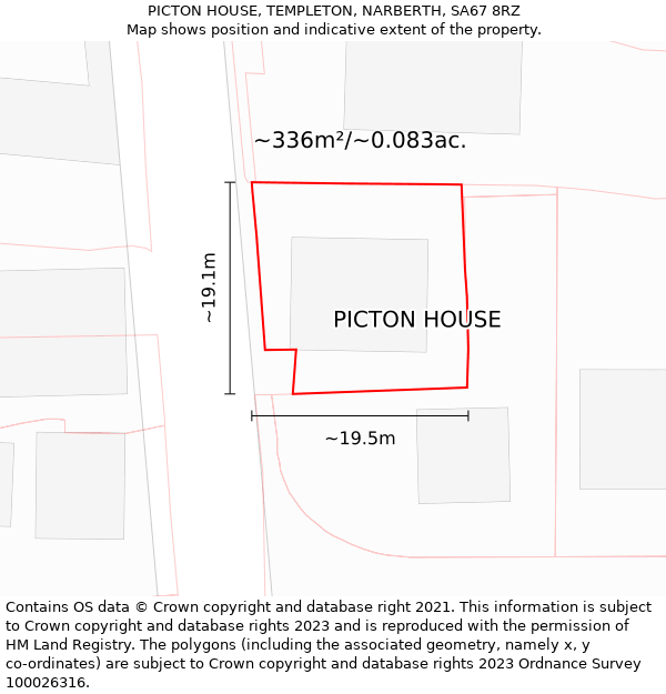 PICTON HOUSE, TEMPLETON, NARBERTH, SA67 8RZ: Plot and title map