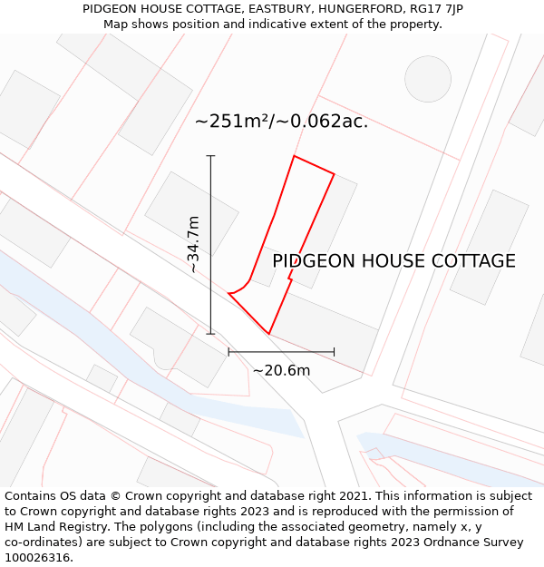 PIDGEON HOUSE COTTAGE, EASTBURY, HUNGERFORD, RG17 7JP: Plot and title map