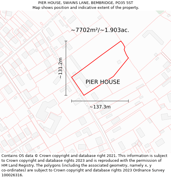 PIER HOUSE, SWAINS LANE, BEMBRIDGE, PO35 5ST: Plot and title map