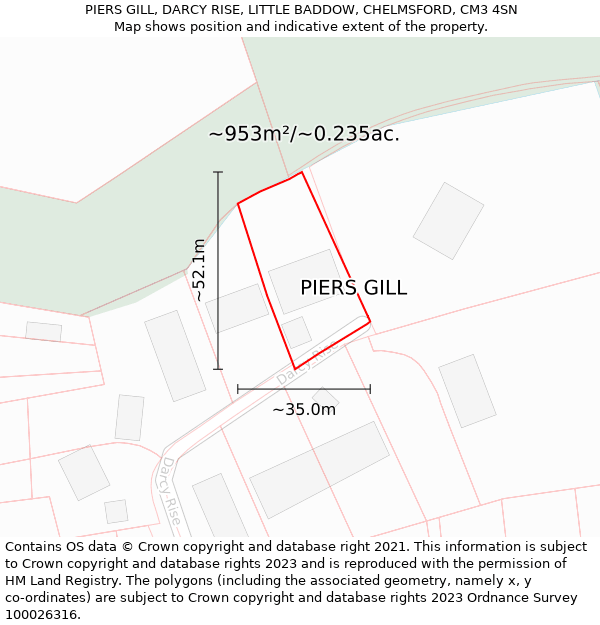 PIERS GILL, DARCY RISE, LITTLE BADDOW, CHELMSFORD, CM3 4SN: Plot and title map