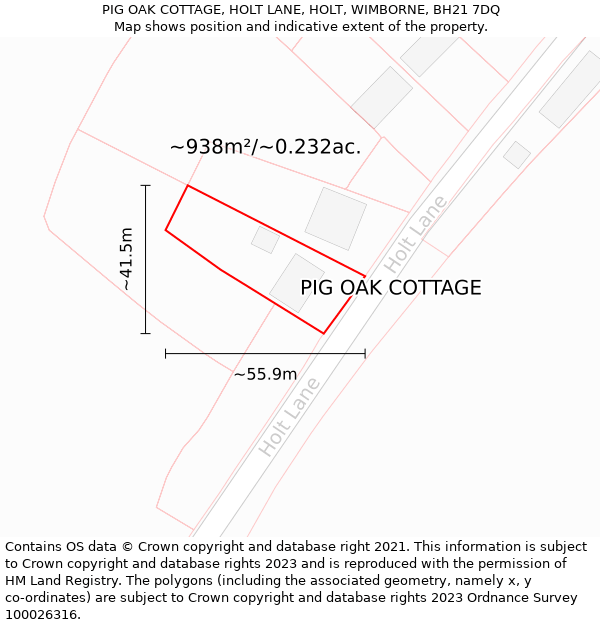 PIG OAK COTTAGE, HOLT LANE, HOLT, WIMBORNE, BH21 7DQ: Plot and title map