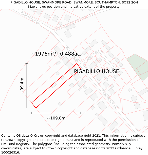 PIGADILLO HOUSE, SWANMORE ROAD, SWANMORE, SOUTHAMPTON, SO32 2QH: Plot and title map