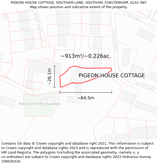 PIGEON HOUSE COTTAGE, SOUTHAM LANE, SOUTHAM, CHELTENHAM, GL52 3NY: Plot and title map