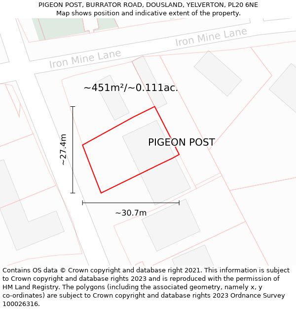 PIGEON POST, BURRATOR ROAD, DOUSLAND, YELVERTON, PL20 6NE: Plot and title map