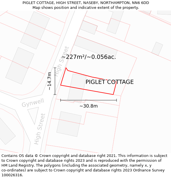 PIGLET COTTAGE, HIGH STREET, NASEBY, NORTHAMPTON, NN6 6DD: Plot and title map