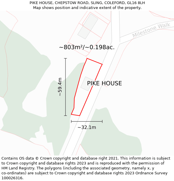 PIKE HOUSE, CHEPSTOW ROAD, SLING, COLEFORD, GL16 8LH: Plot and title map