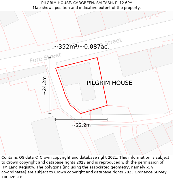 PILGRIM HOUSE, CARGREEN, SALTASH, PL12 6PA: Plot and title map