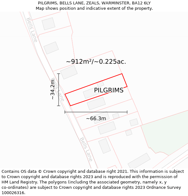 PILGRIMS, BELLS LANE, ZEALS, WARMINSTER, BA12 6LY: Plot and title map