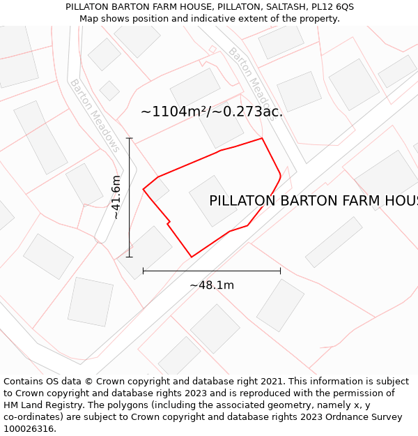 PILLATON BARTON FARM HOUSE, PILLATON, SALTASH, PL12 6QS: Plot and title map