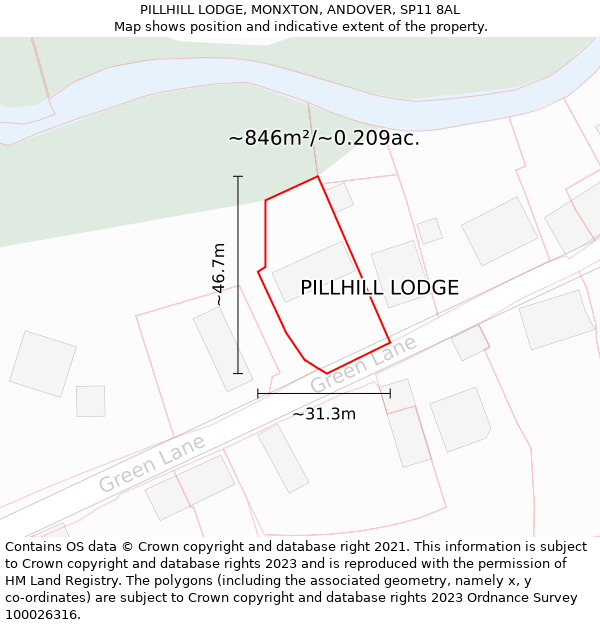 PILLHILL LODGE, MONXTON, ANDOVER, SP11 8AL: Plot and title map