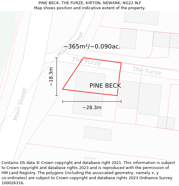 PINE BECK, THE FURZE, KIRTON, NEWARK, NG22 9LF: Plot and title map