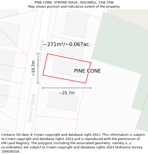 PINE CONE, STRAND WALK, HOLYWELL, CH8 7AW: Plot and title map