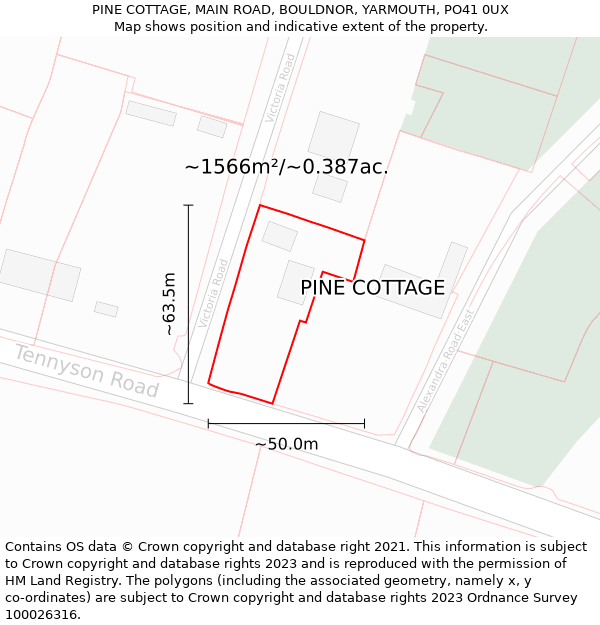 PINE COTTAGE, MAIN ROAD, BOULDNOR, YARMOUTH, PO41 0UX: Plot and title map