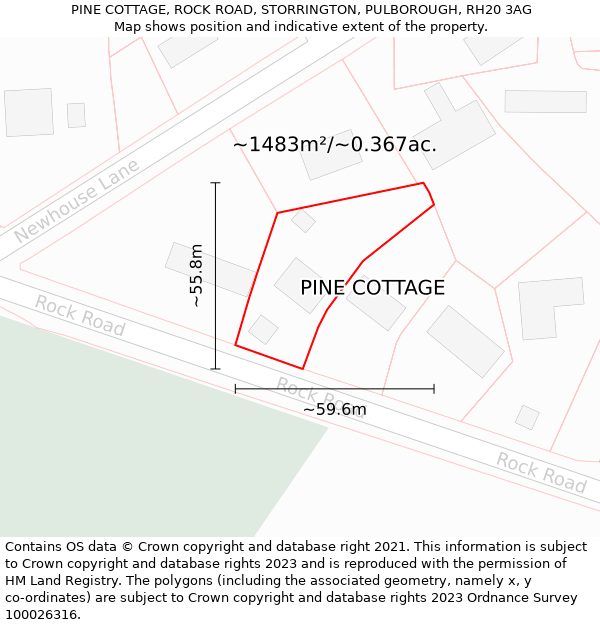 PINE COTTAGE, ROCK ROAD, STORRINGTON, PULBOROUGH, RH20 3AG: Plot and title map