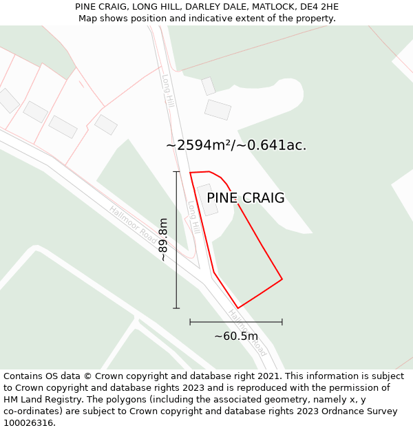 PINE CRAIG, LONG HILL, DARLEY DALE, MATLOCK, DE4 2HE: Plot and title map