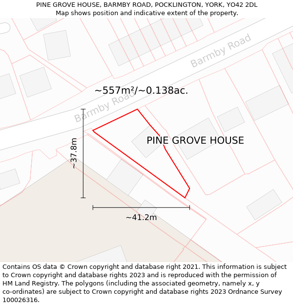 PINE GROVE HOUSE, BARMBY ROAD, POCKLINGTON, YORK, YO42 2DL: Plot and title map